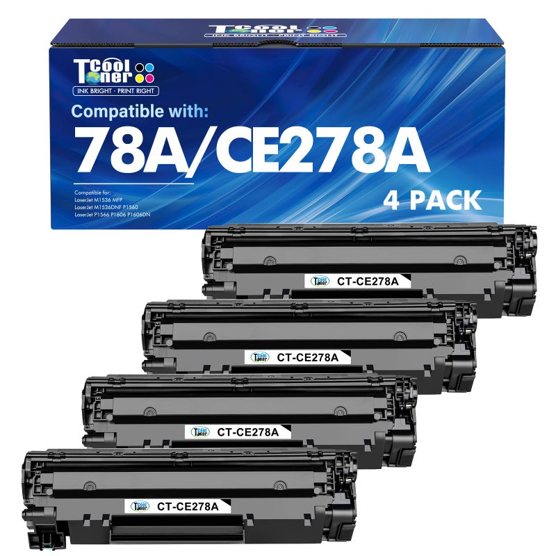 Cool Toner 78A CE278A Black Toner Cartridge Replacement for HP 78A CE278A Toner Cartridge for HP Laserjet P1606dn 1536dnf MFP M1536dnf 1606dn P1606 P1566 P1560 Printer Ink -4 Pack - Image 1